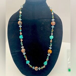 Multicolor Stone/Beaded Necklace with faux turquoise and tiger eye